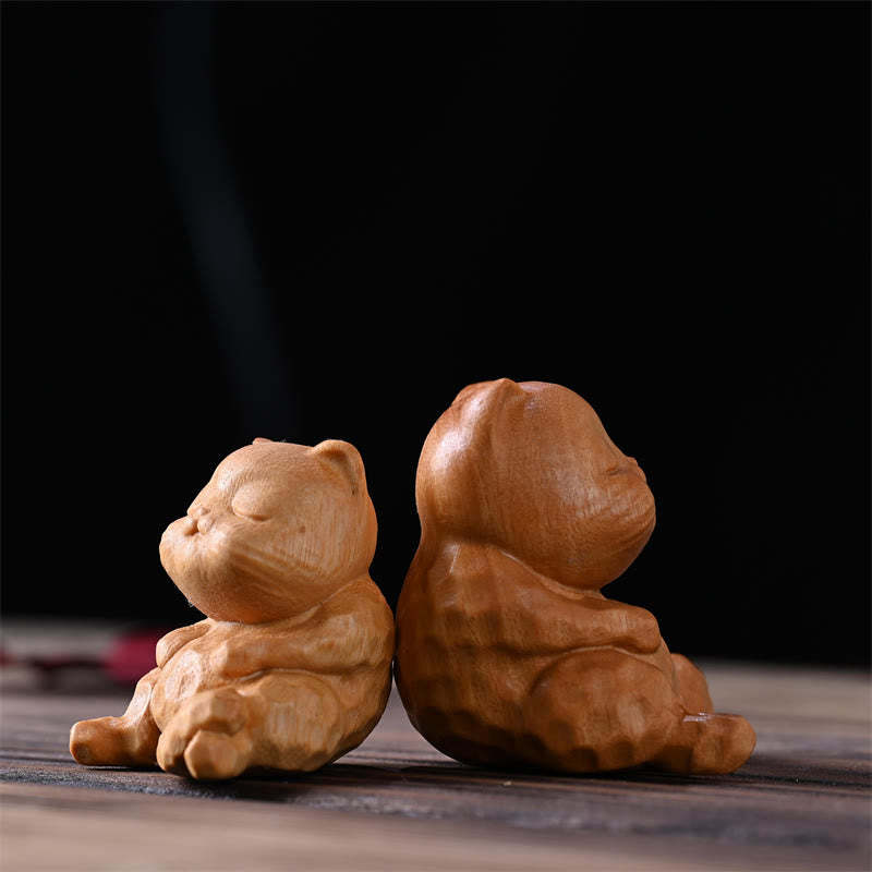 Mini Cute Sitting Cat Sandalwood Protection Home Decoration