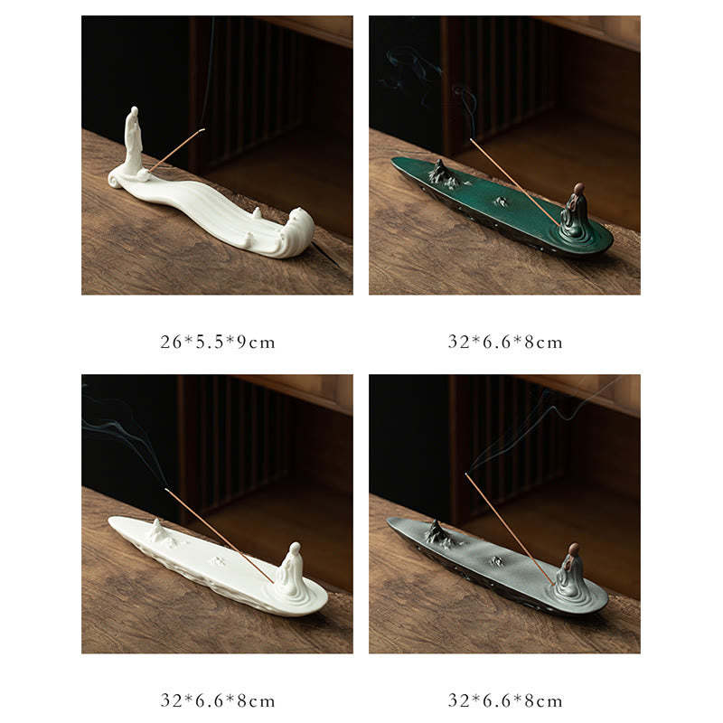 mystic zen Monk Ceramic Sea Wave Mountain Blessing Incense Burner Decoration