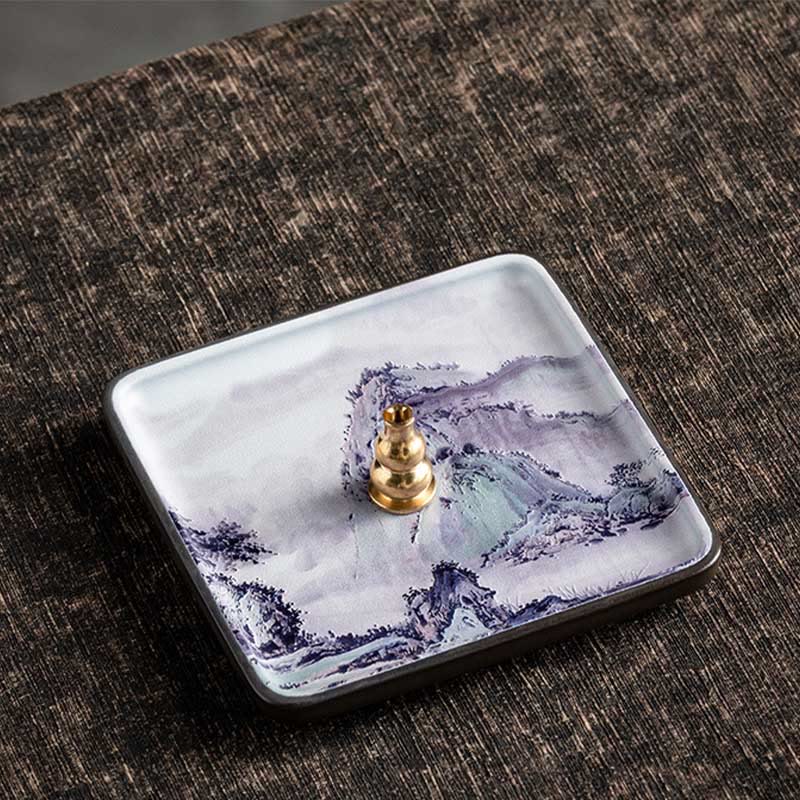Mountain Lake Flower Leaf Healing Ceramic Plate Tray Stick Incense Burner Decoration