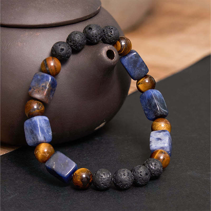Various Crystals Cube Amethyst Lava Rock Support Bracelet