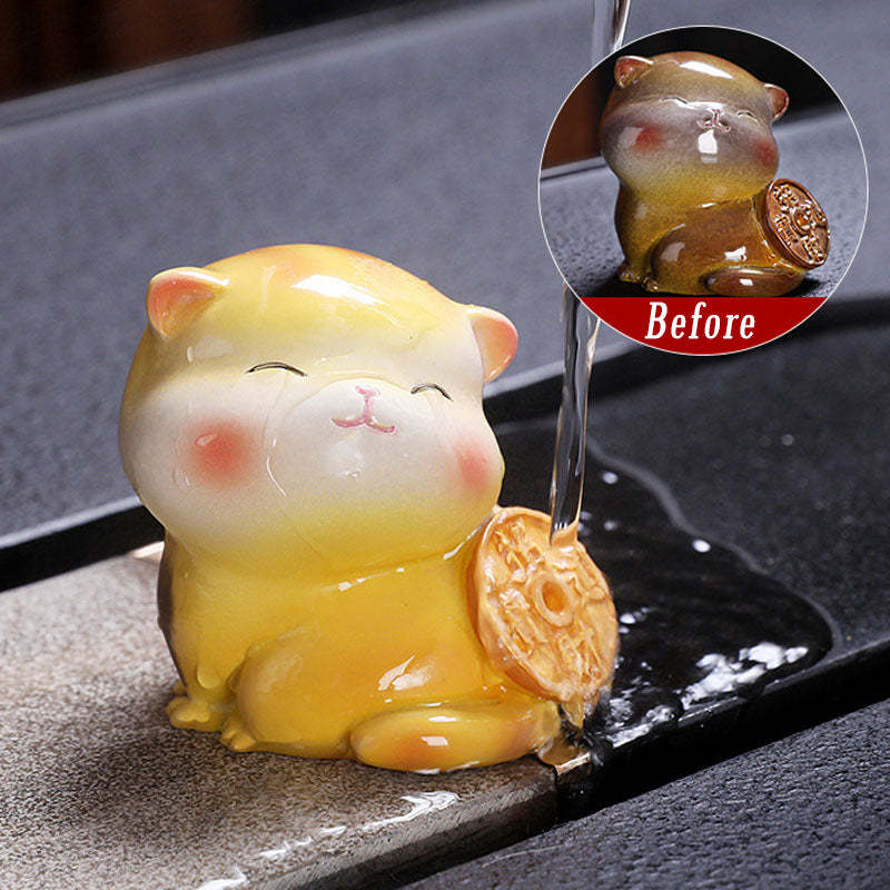 Color Changing Cute Mini Cat Resin Tea Pet Wealth Home Figurine Decoration
