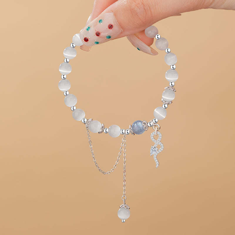 Chrysoberyl Cat Eye Moonstone 925 Sterling Silver Year of the Snake Peace Bracelet