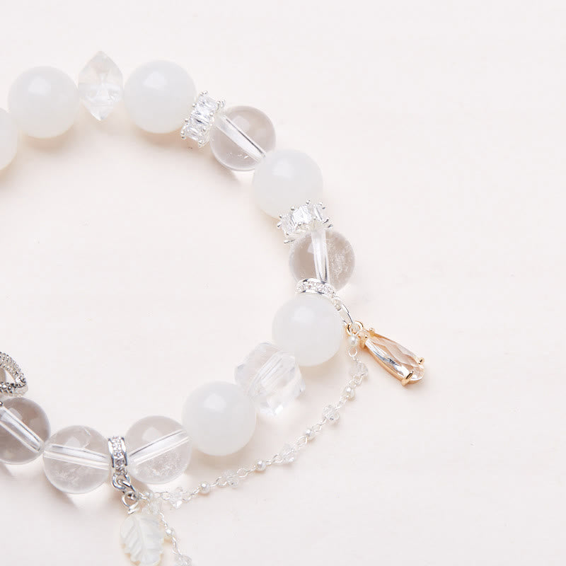 White Crystal White Jade Bead Snake Luck Bracelet