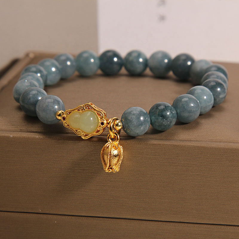 Natural Jade Gourd Tulip Charm Luck Bracelet