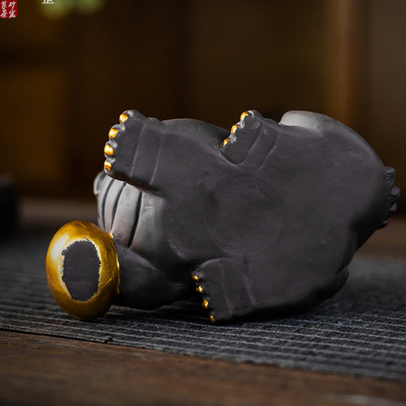 PiXiu Ingot Ball Purple Clay Ceramic Tea Pet Wealth Home Figurine Decoration