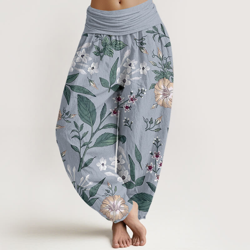Flower Plant Pattern Women's Elastic Waist Harem Pants