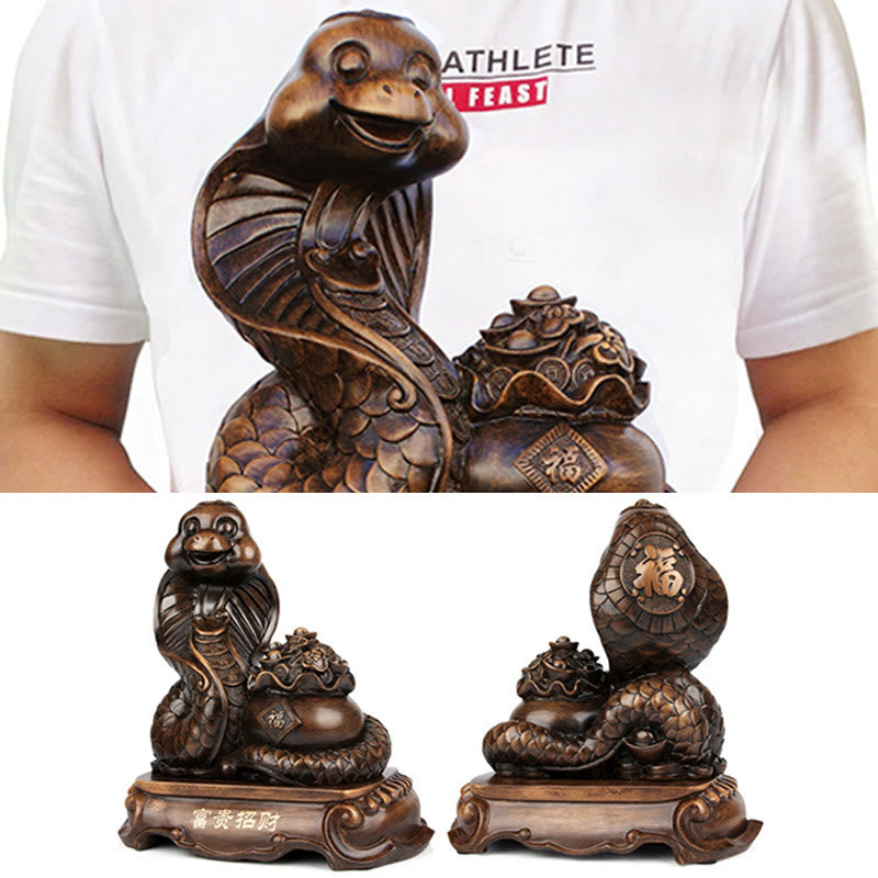 Year Of The Snake Fu Character Treasure Bowl Ingots Gather Wealth Resin Home Statue Decoration