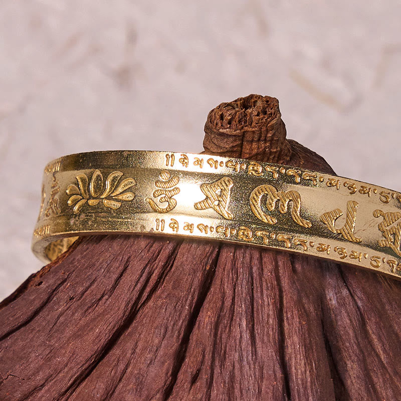Six True Words 'om Mani Padme Hum' Heart Sutra Lotus Copper Brass Peace Cuff Bracelet Bangle