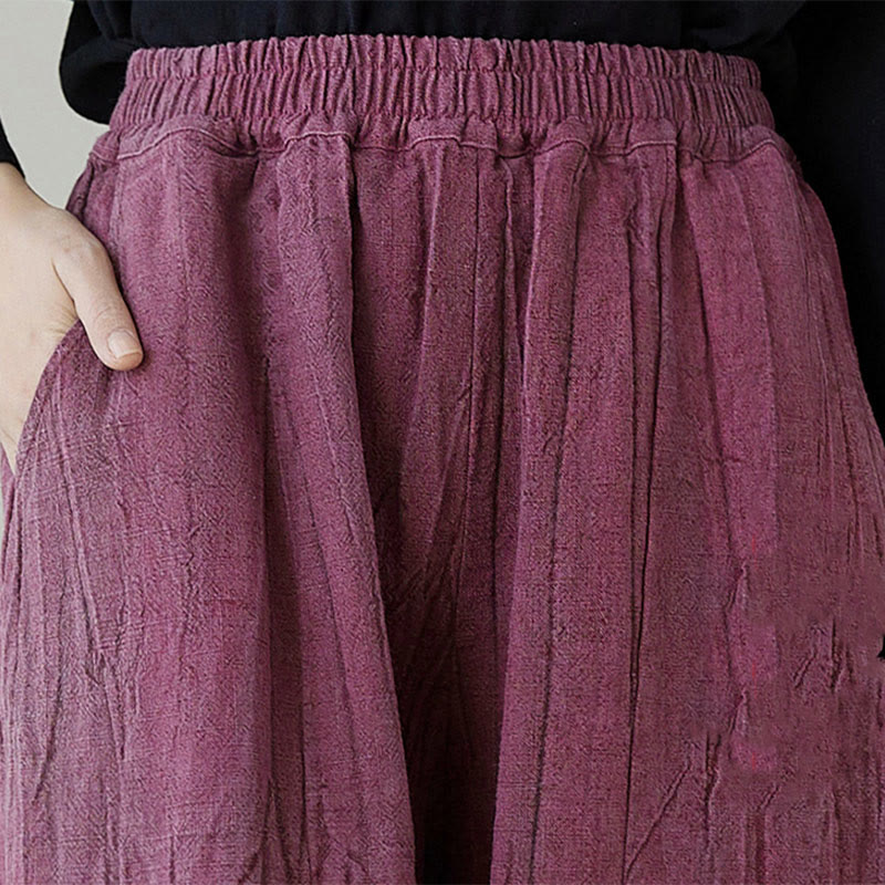Casual Plain Loose Tie-Dye Distressed Women's Ramie Pants With Pockets