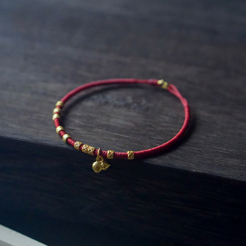 999 Gold Small Gourd Charm Handmade Luck Strength?Rope Bracelet