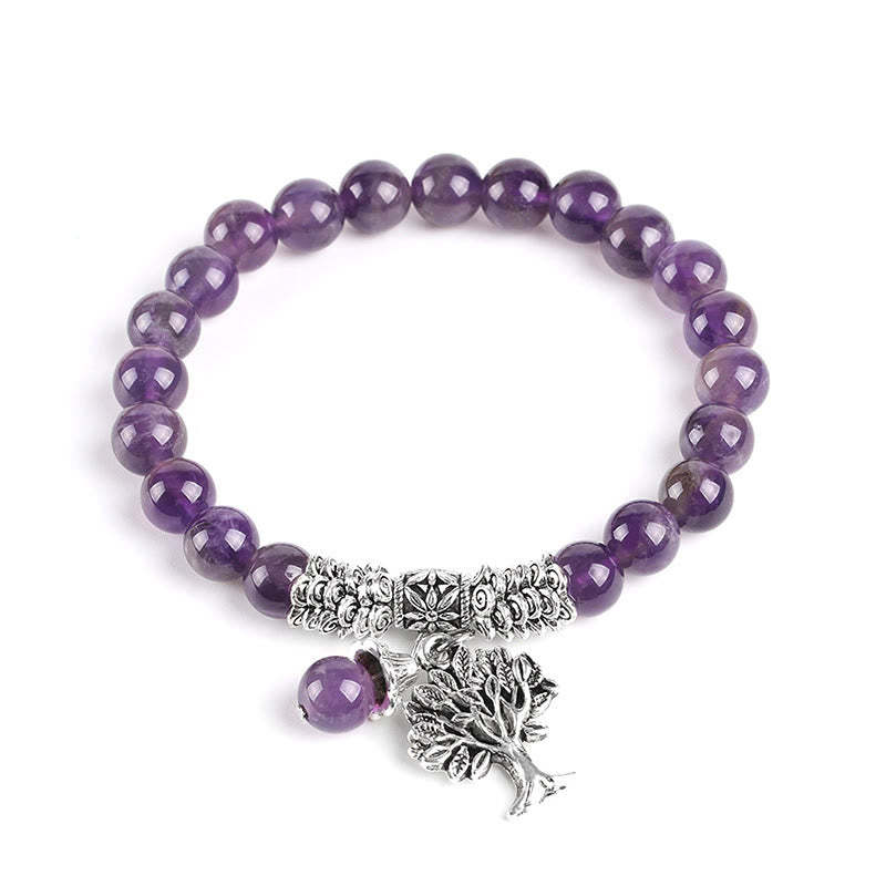 Natural Gemstone Tree of Life Lucky Charm Stretch Bracelet
