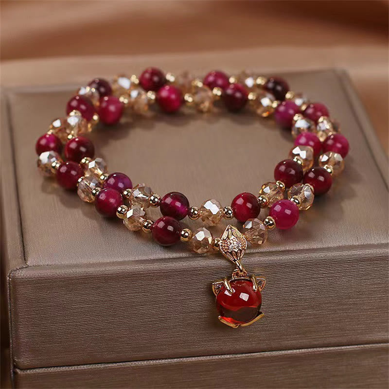 Red Tiger Eye Fox Protection Double Wrap Bracelet