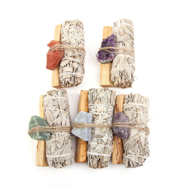 Natural Palo Santo Amethyst Green Aventurine Crystal White Sage Smudge Purify Altar Set Spiritual Supplies