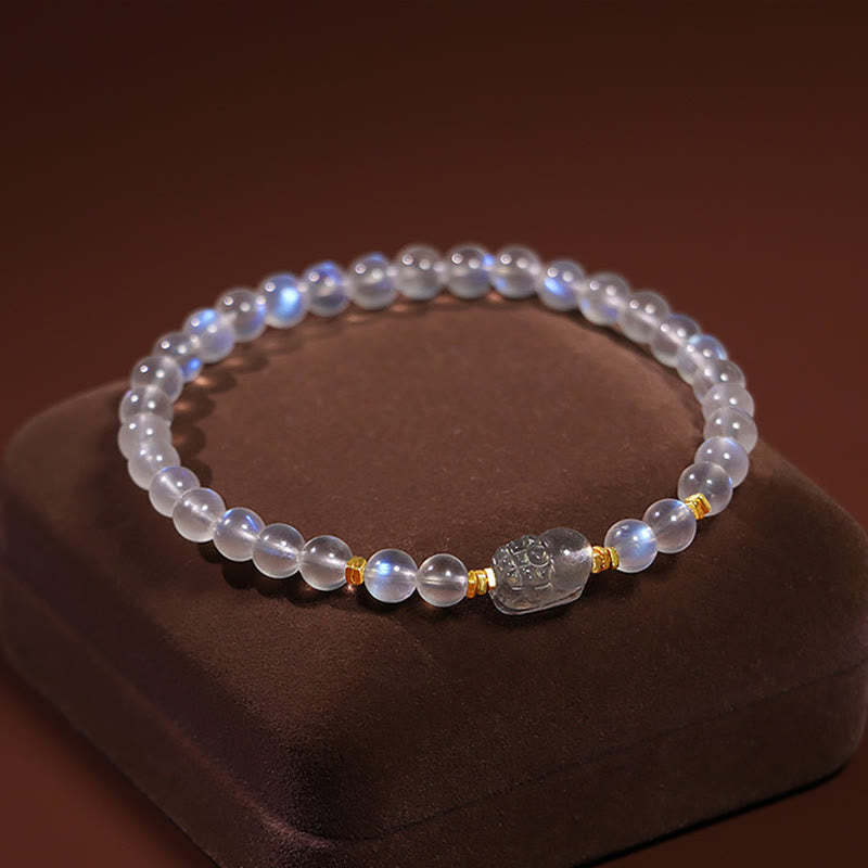 925 Sterling Silver Plated Gold Natural Moonstone PiXiu Healing Bracelet