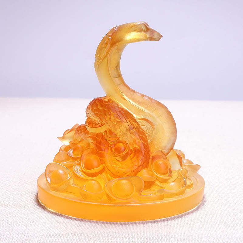 Year Of The Snake Fu Character Ingot Copper Coins Liuli Art Piece Home Decoration