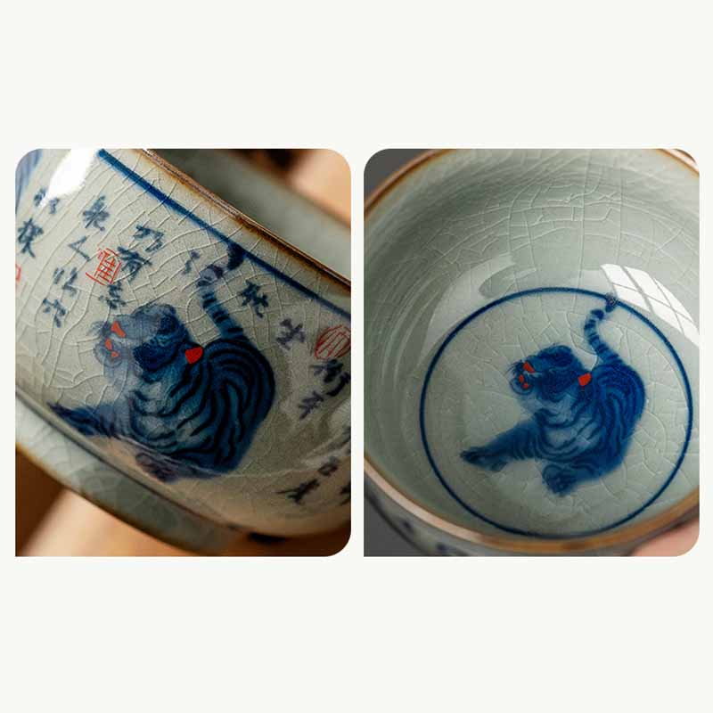 Jingdezhen Hand Painted Cute Tiger Ceramic Teacup Kung Fu Tea Cup Bowl 140ml