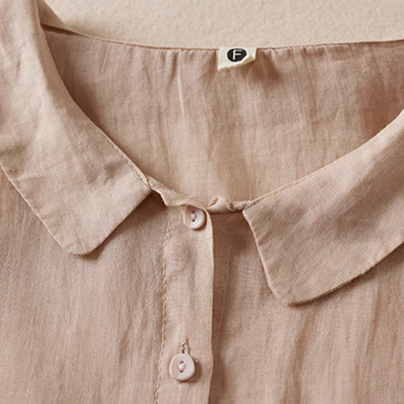 Casual Women's Standing Three Quarter Sleeve Design Plain Cotton Blended Shirt
