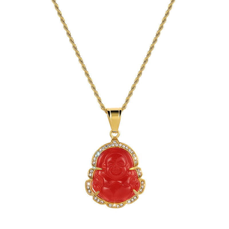 18K Gold Filled Laughing mystic zen Jade Luck Necklace Chain Pendant