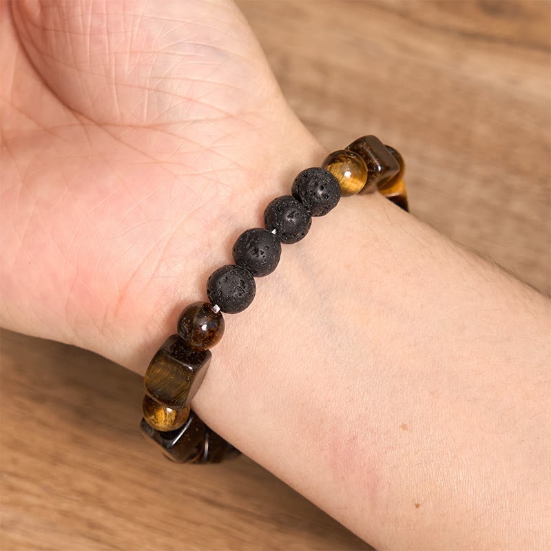 Various Crystals Cube Amethyst Lava Rock Support Bracelet