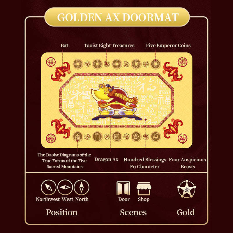 Five Elements Lucky Crane Gourd Kirin Dragon Axe Nine Koi Fish Non-slip Foot Pad Doormat