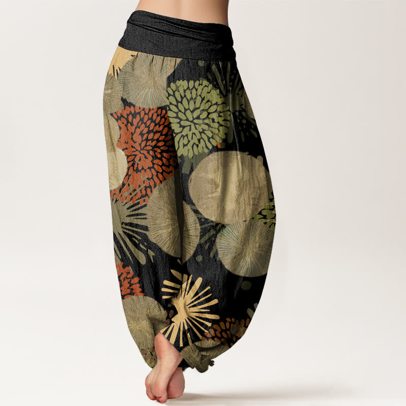 Casual Abstract Dandelion Daisy Pattern Women's Elastic Waist Harem Pants