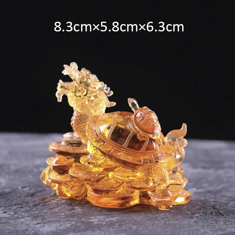 Feng Shui Dragon Turtle Coins Handmade Liuli Crystal Luck Art Piece Home Office Decoration