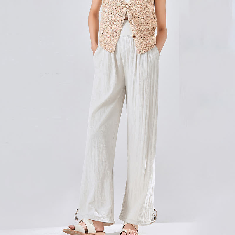 Casual Plain Loose High elastic belly support Women's Viscose Wide Leg Pants With Pockets