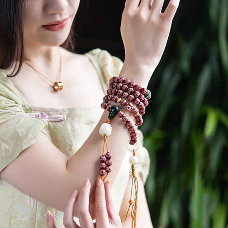 Red Bodhi Seed Om Mani Padme Hum Lotus Engraved Harmony Bracelet