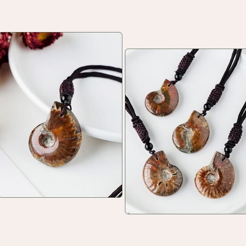 Natural Ammonite Fossil Snail Pattern Meditation Healing Necklace Pendant