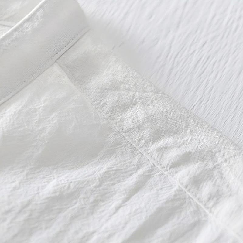 Frog-button Mandarin Collar Embroidery Cotton Linen Short Sleeve Men's Shirt
