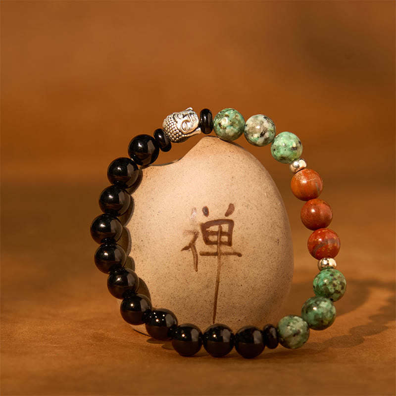 Natural Black Onyx White Stone Green Aventurine Tiger Eye Agate Mixed Color mystic zen Head Protection Bracelet