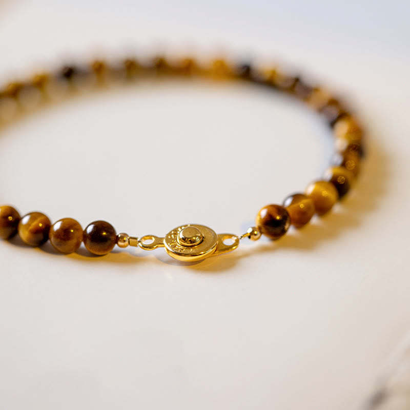 14K Gold Plated Natural Tiger Eye Stone Courage Protection Bracelet