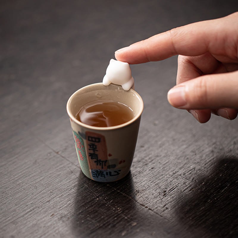 Mini Hanging White Cat Tea Pet Ceramic Home Desk Figurine Decoration