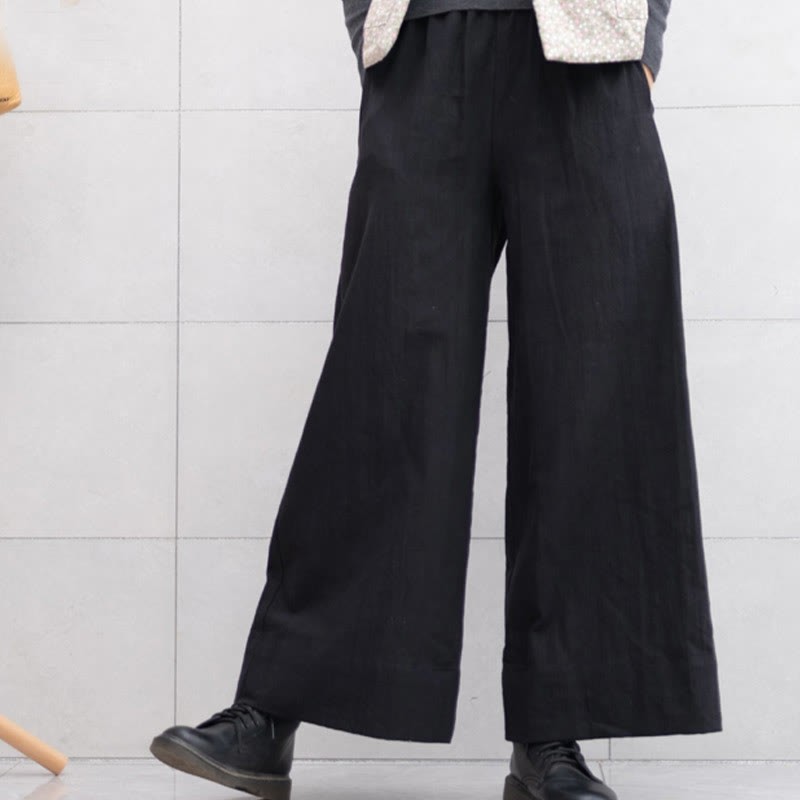 Casual Plain Loose Women's Ramie Wide Leg Pants With Pockets
