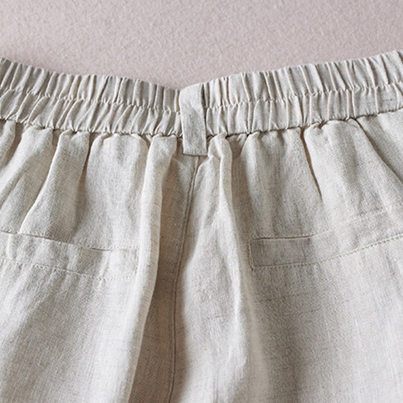 Summer Daily Simple Wrinkle Design Cotton Linen Women's Shorts With Pockets