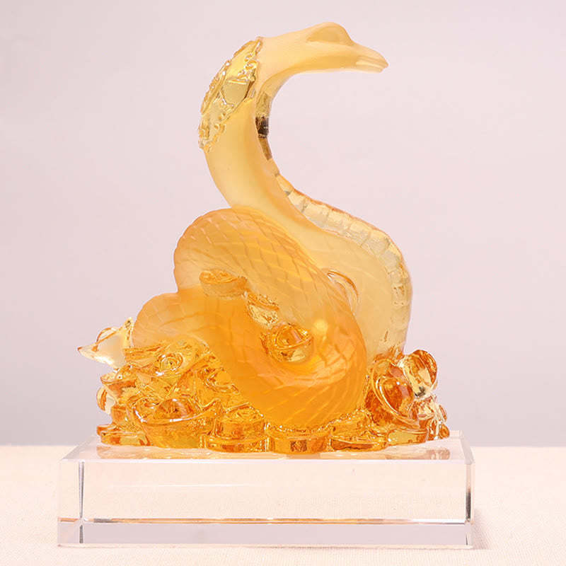 Year Of The Snake Ingot Copper Coins Base Liuli Art Piece Home Decoration