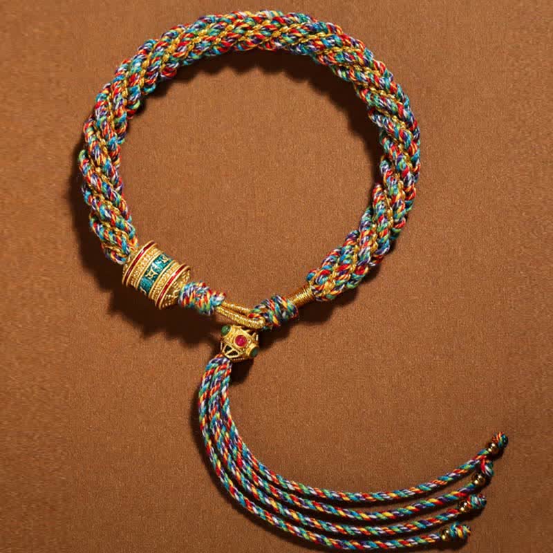Tibetan Handmade Luck Thangka Prayer Wheel Charm Weave String Bracelet