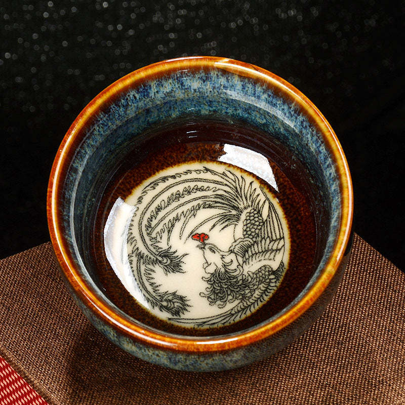 Lotus Dragon Phoenix Koi Fish Chinese Jianzhan Ceramic Teacup Kung Fu Tea Cup 110ml