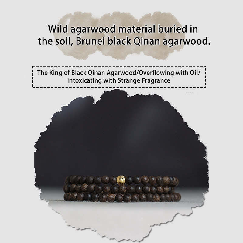 108 Mala Beads 999 Gold Bead Rare 5mm Brunei Black Qinan Agarwood Peace Strength Bracelet