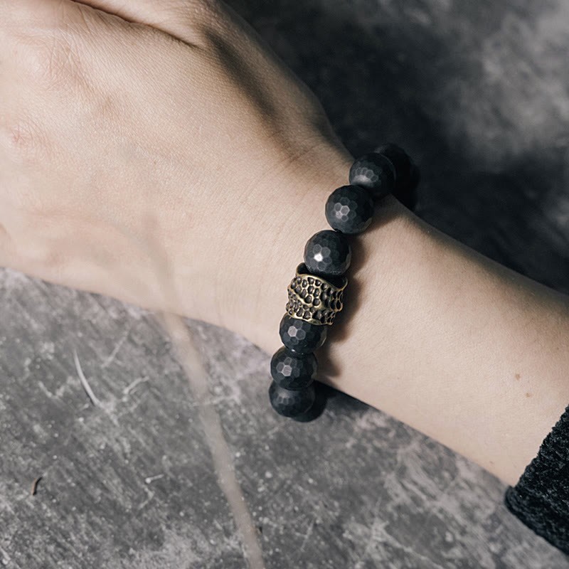 Matte Frosting Black Onyx Copper Brass Protection Bracelet
