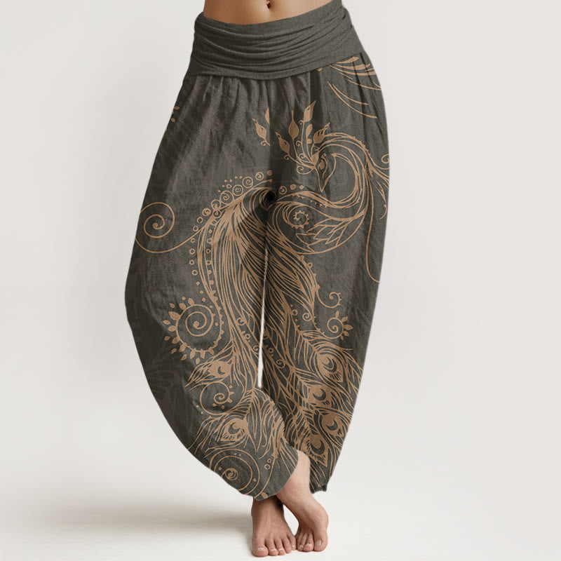 Casual Peacock Design Women's Elastic Waist Harem Pants