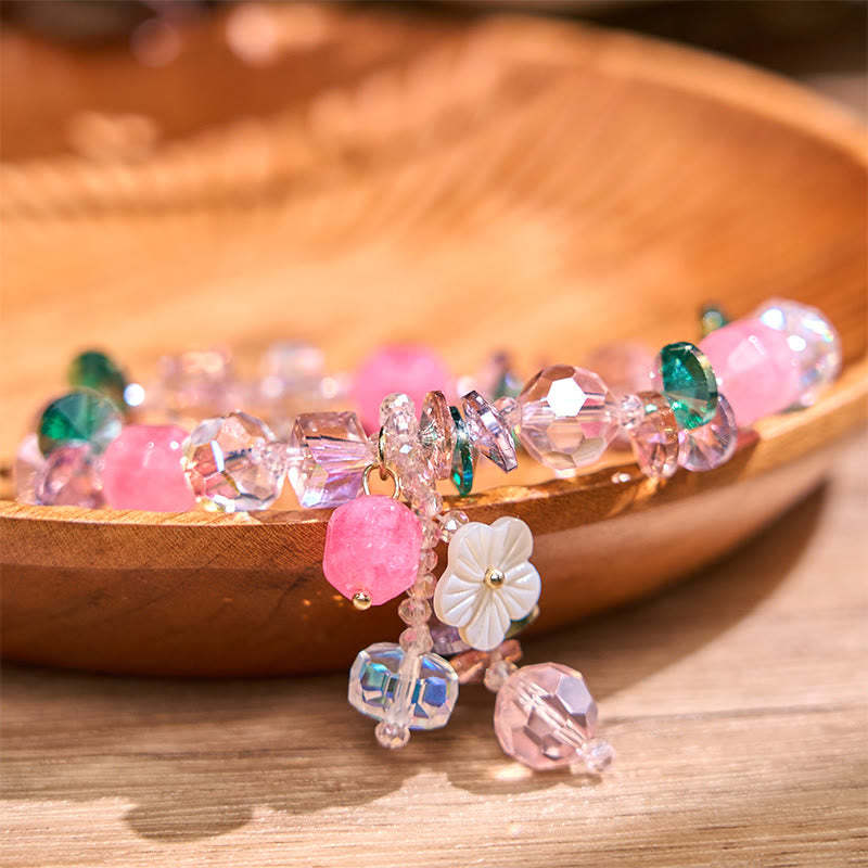 Pink Crystal Green Crystal White Crystal Flower Warmth Bracelet