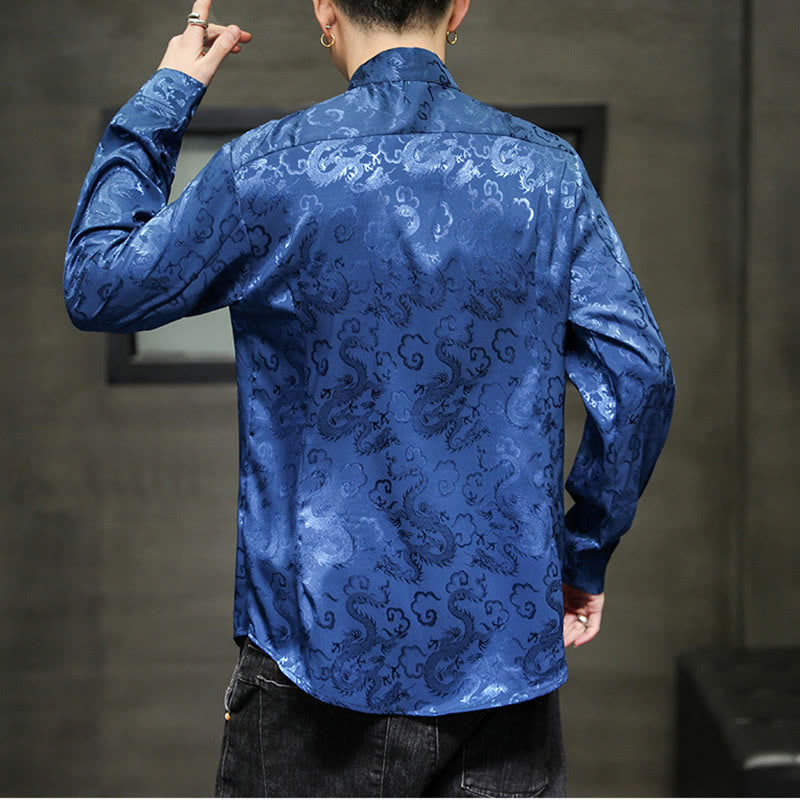 Casual Dragon Pattern Frog-button Tang Suit Linen Men's Jacket Shirt