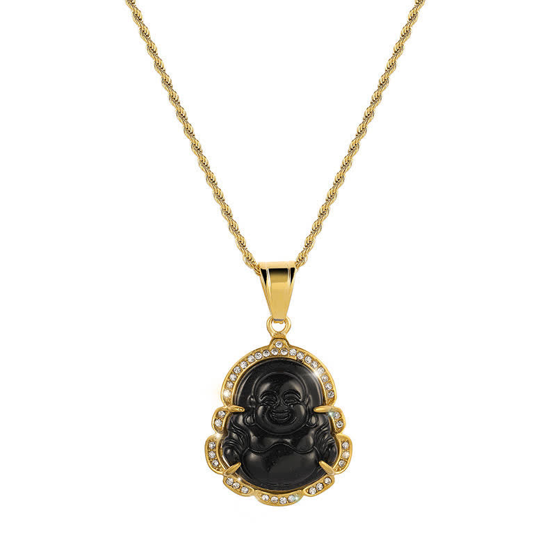 18K Gold Filled Laughing mystic zen Jade Luck Necklace Chain Pendant