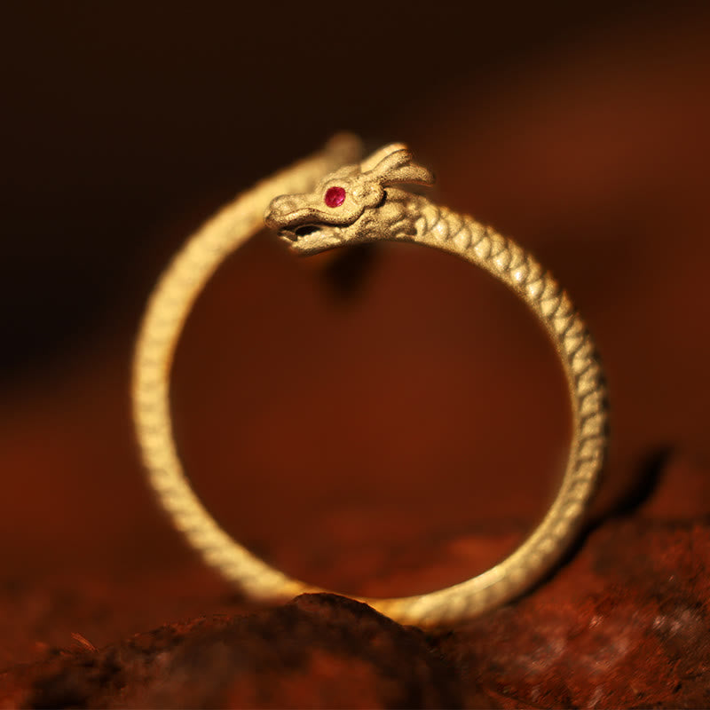 925 Sterling Silver Vintage Year of the Dragon Luck Protection Strength Adjustable Ring