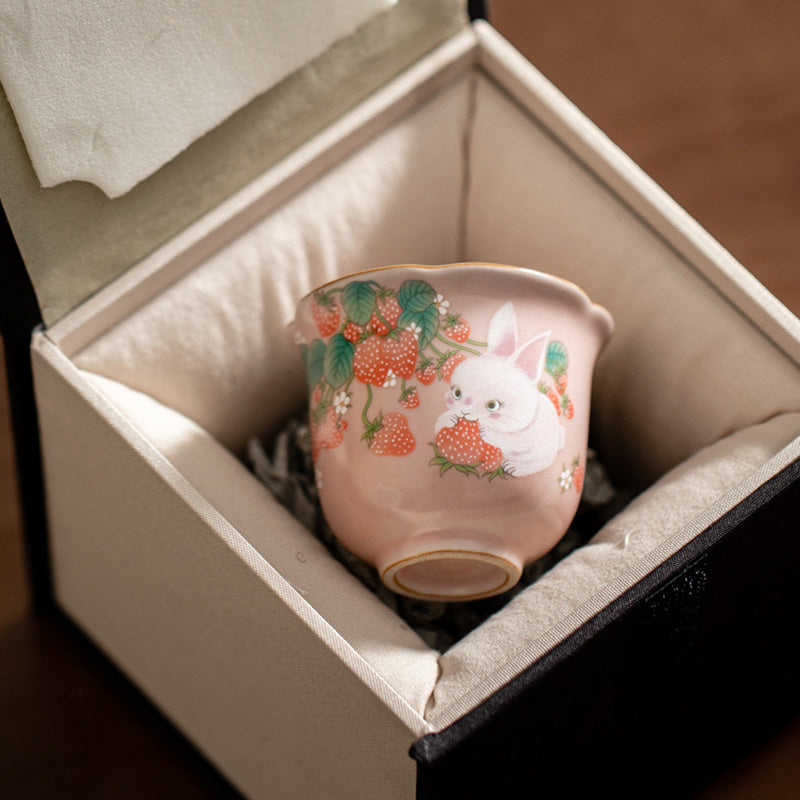 Cute Strawberry Rabbit Flower Ceramic Teacup Kung Fu Tea Cup 55ml
