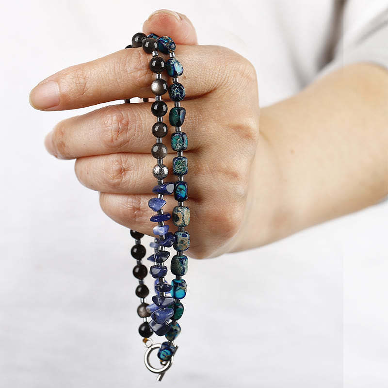 Emperor Stone Sodalite Gold Sheen Obsidian Balance Triple Wrap Bracelet