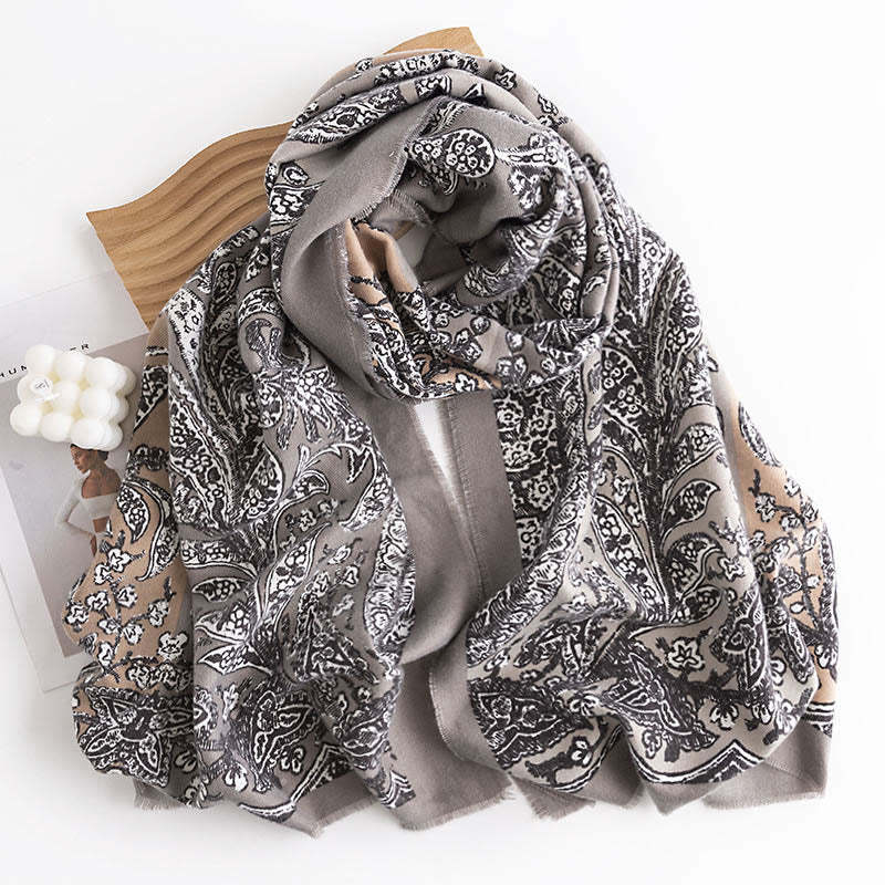 Tibetan Ethnic Flower Print Shawl Fall Winter Soft Warm Scarf Wrap