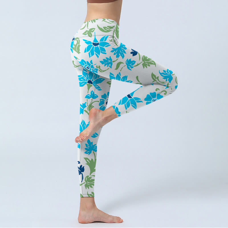 Blossom Leaves Print Gym Leggings Women's Yoga Pants