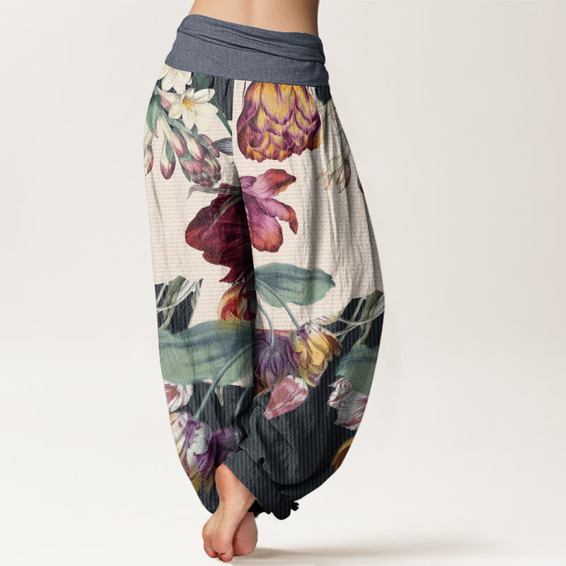 Tulips Green Leaves Design Women's Elastic Waist Harem Pants
